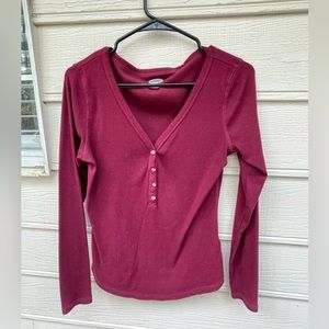Slim-Fit Rib-Knit Long-Sleeve Henley Tee for Women